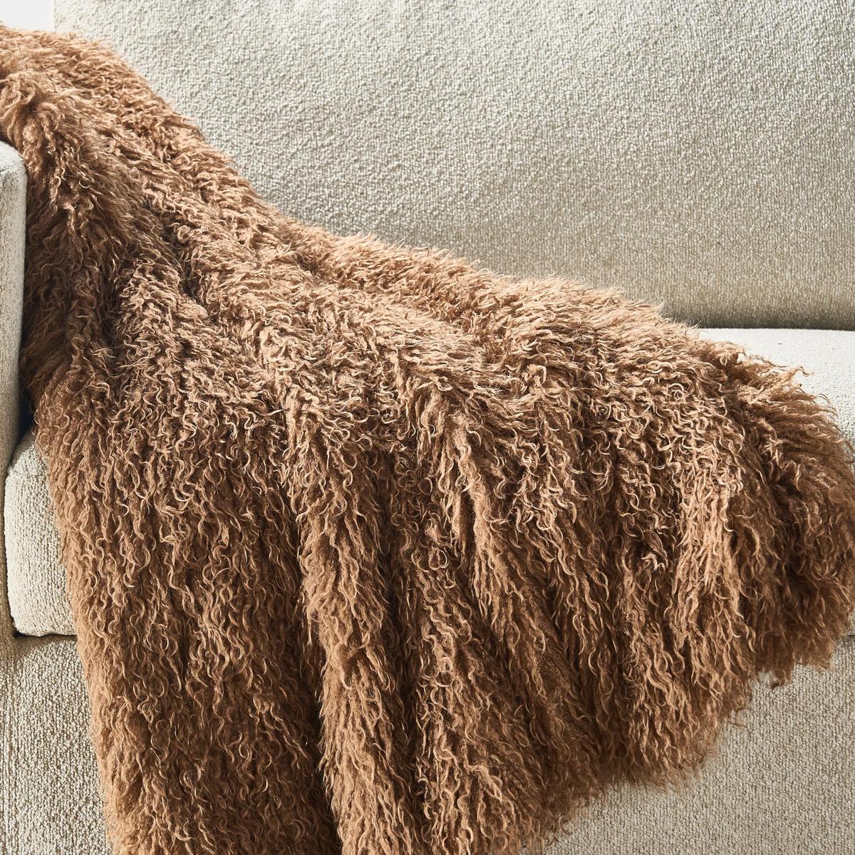 Micah Faux Mongolian Throw 50" x 60" - Mocha